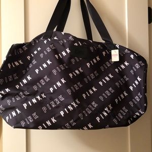 PINK Victoria's Secret Logo Black Duffle Bag Large